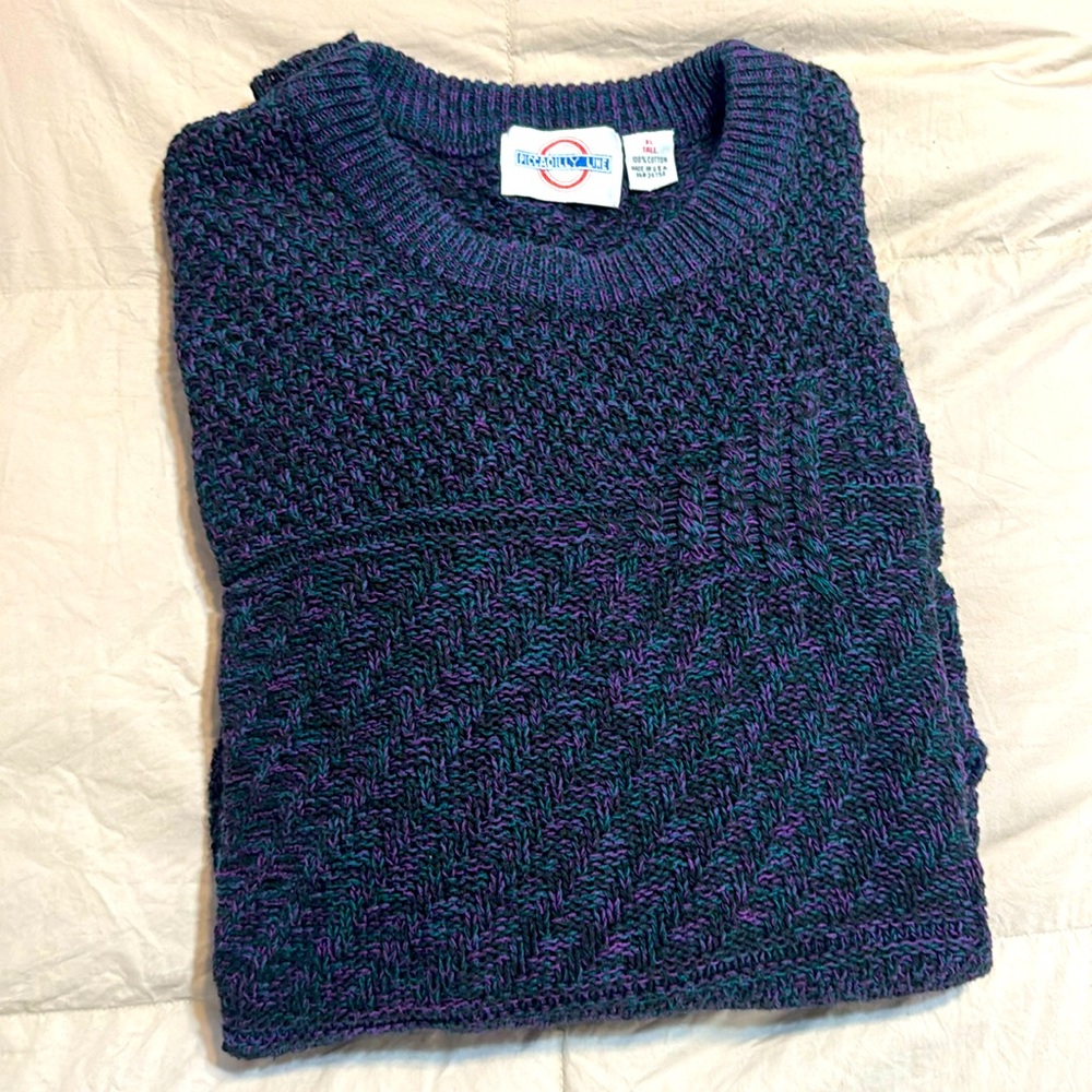 Piccadilly‎ line cable-knit pullover sweater size XL tall made in USA Vtg cotton
